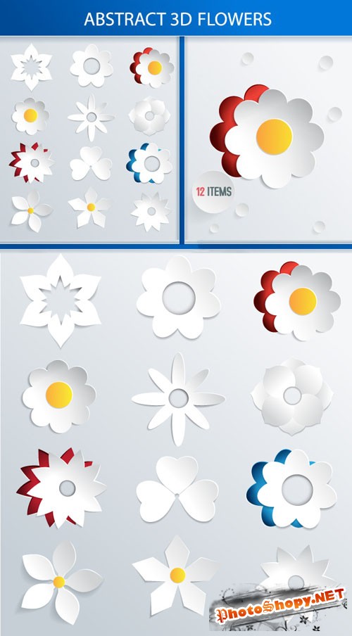 Designtnt - Abstract 3D Flowers Set 1