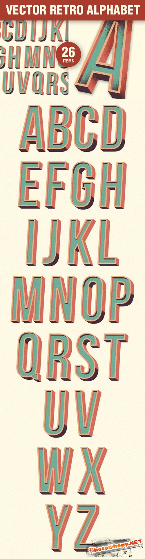 Designtnt - Flat Retro Alphabet