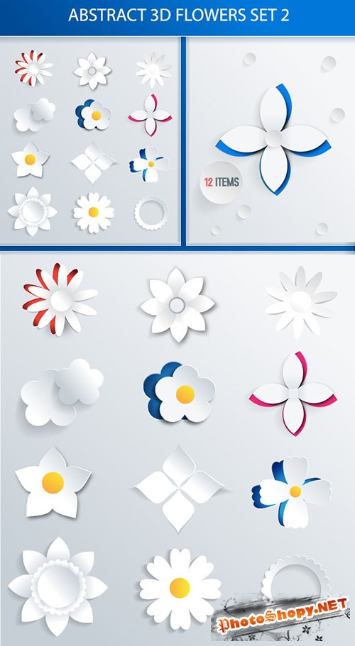 Designtnt - Abstract 3D Flowers Set 2