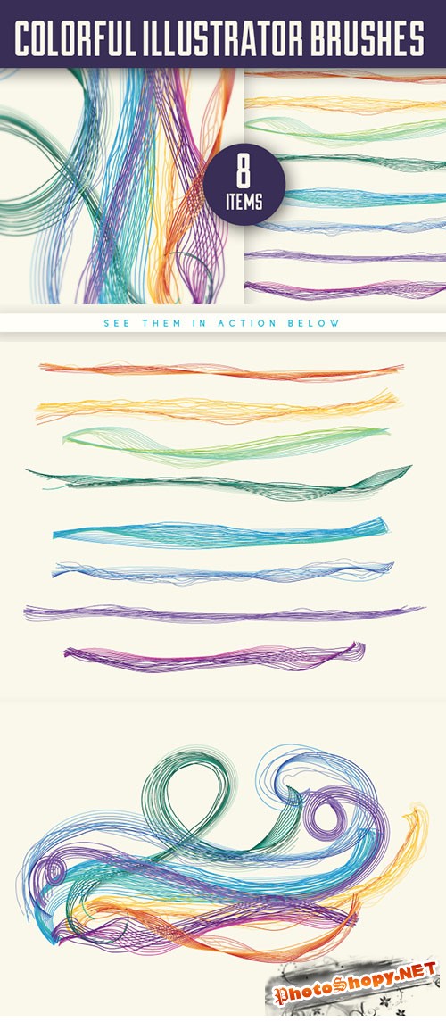 Colorful Illustrator Brushes Set for Illustrator