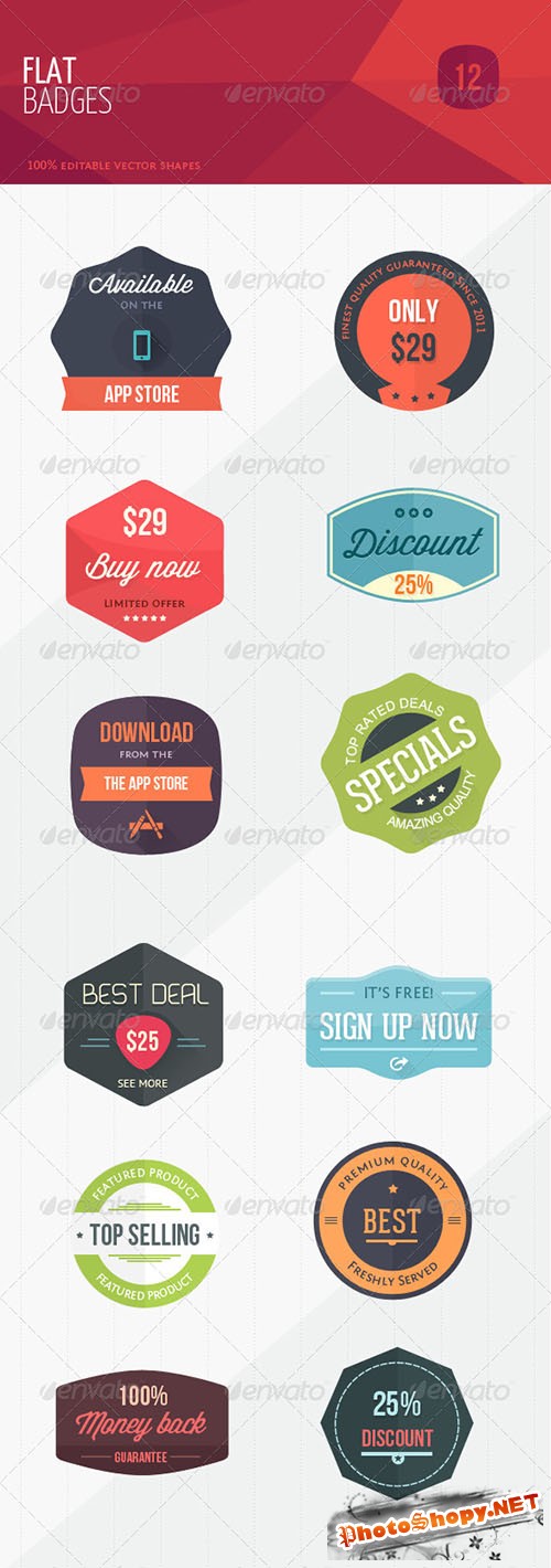 GraphicRiver - 12 Flat Sweet Marketing Badges 5435604