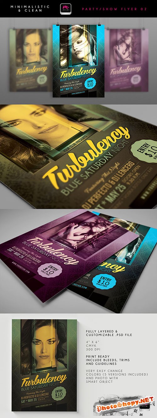 Turbulency Blue Saturday Night Flyer/Poster PSD Template