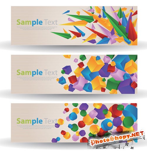 3 Colorful Cube and Circle Abstract Banners