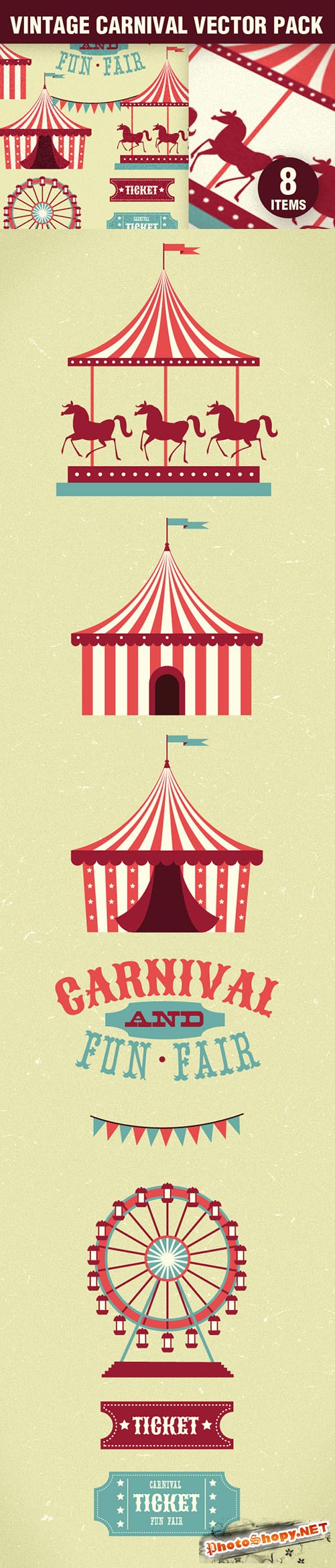 Designtnt - Vintage Carnival Vector Set 1