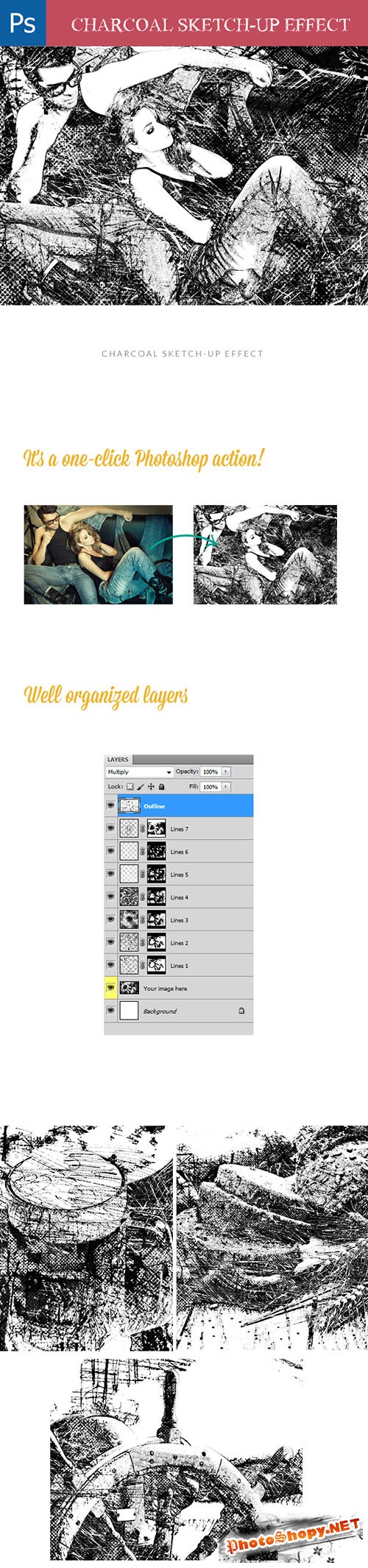 Designtnt - Charcoal Scratch PS Photo Effects